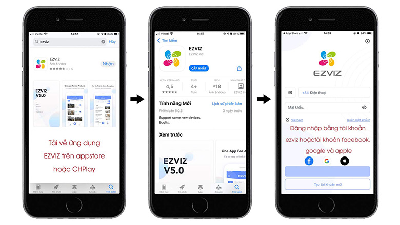 Thao t&aacute;c nhanh ch&oacute;ng qua ứng dụng EZVIZ